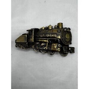 Vintage 1980 Detailed Golden Train Locomotive Coal Car Railroad Belt Buckle